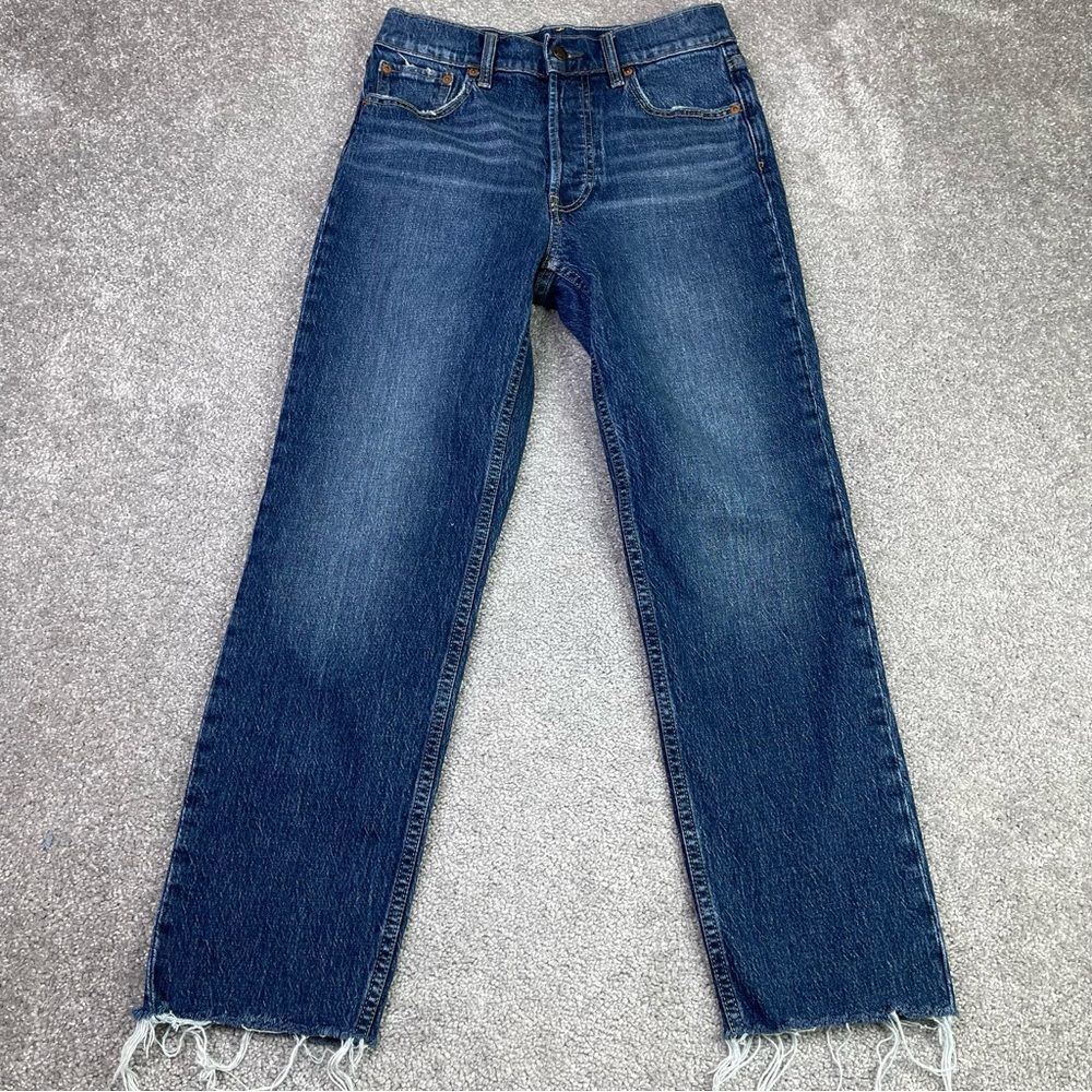 Gap Cheeky Straight High Rise Jeans 26 Raw Hem Frayed Cropped Denim Button Fly